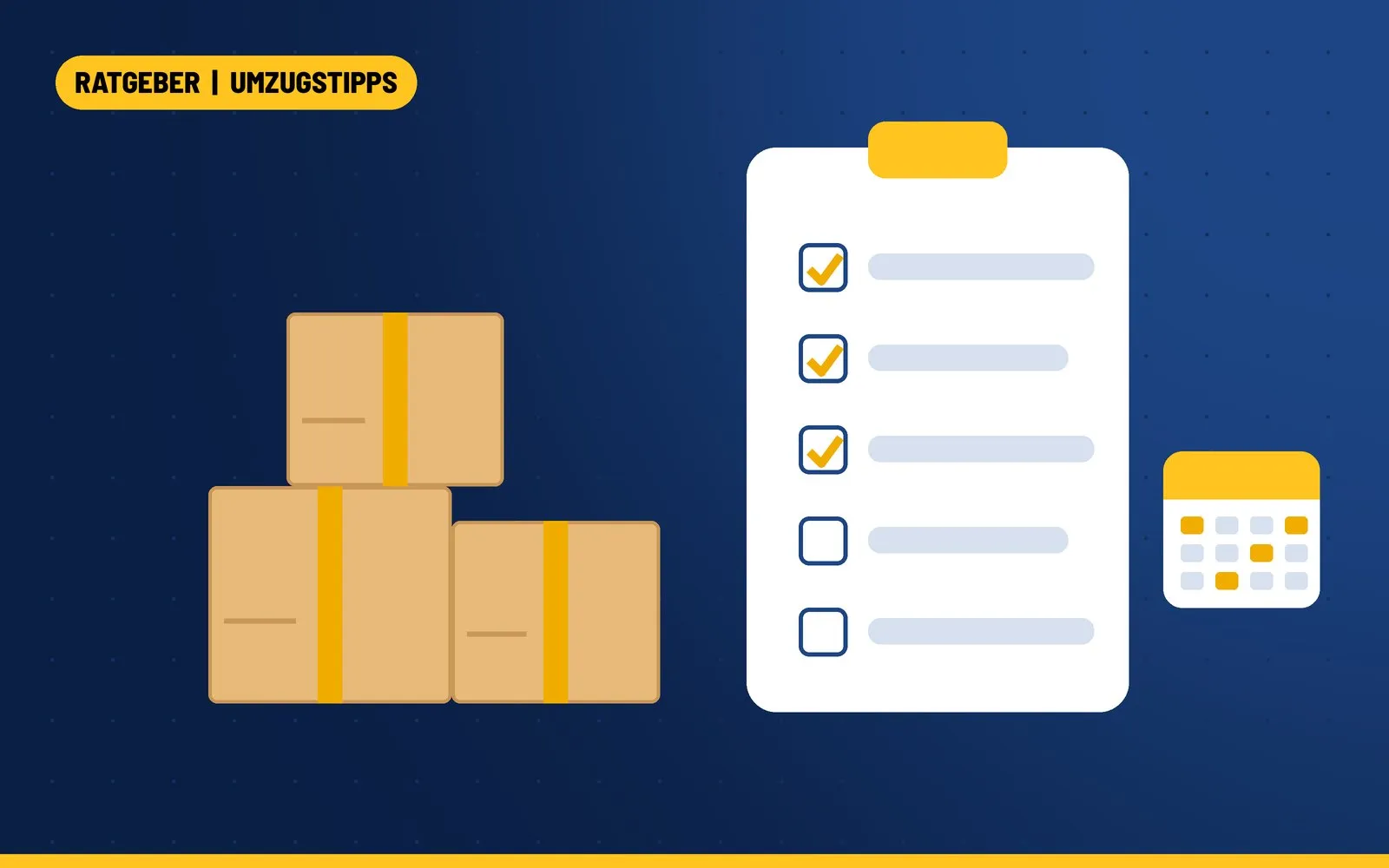 Illustration: Umzugskartons neben einer abgehakten Checkliste für den Umzug in Wien
